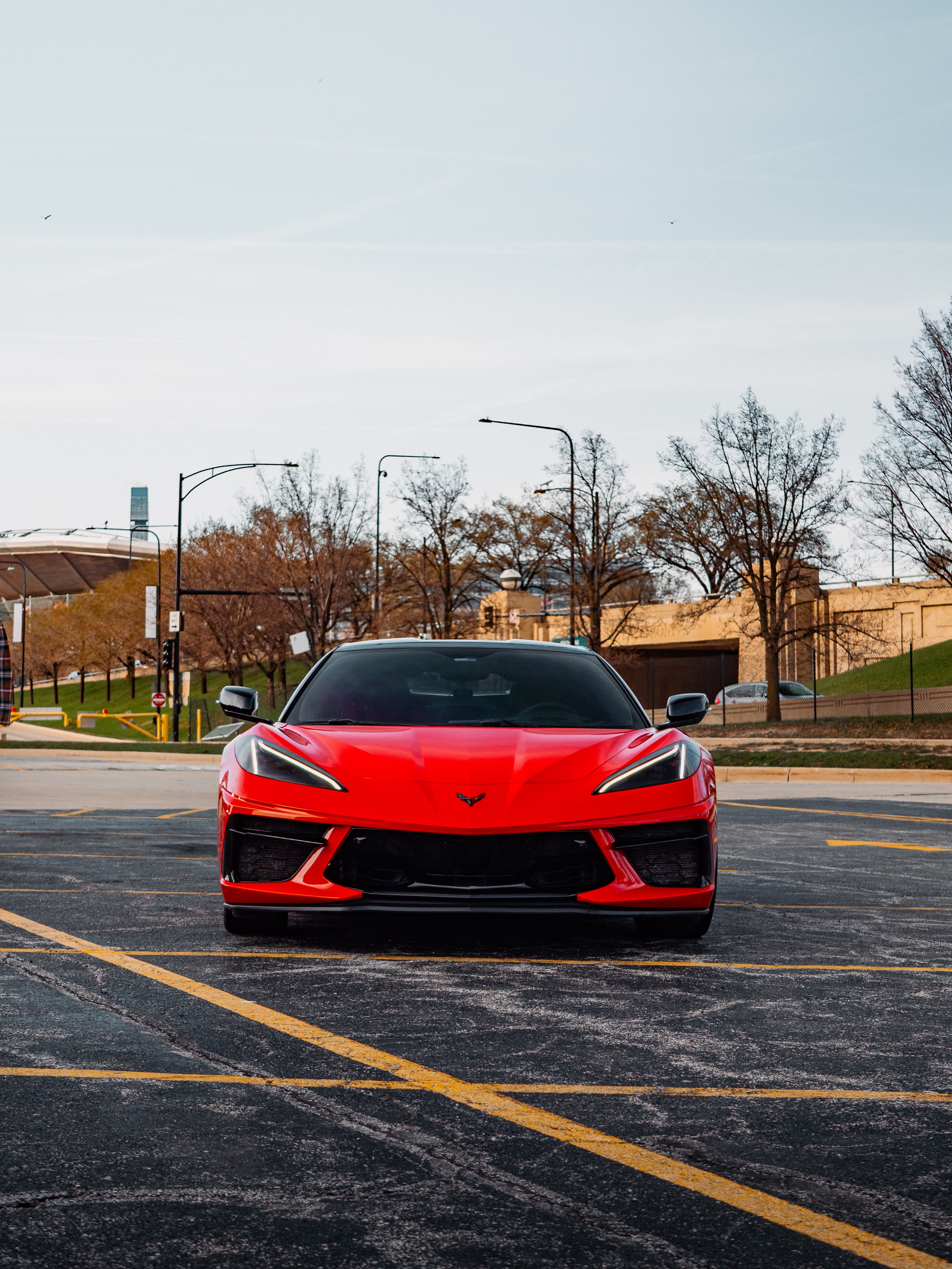 Red C8 Corvette mid-engine supercar rental Chicago