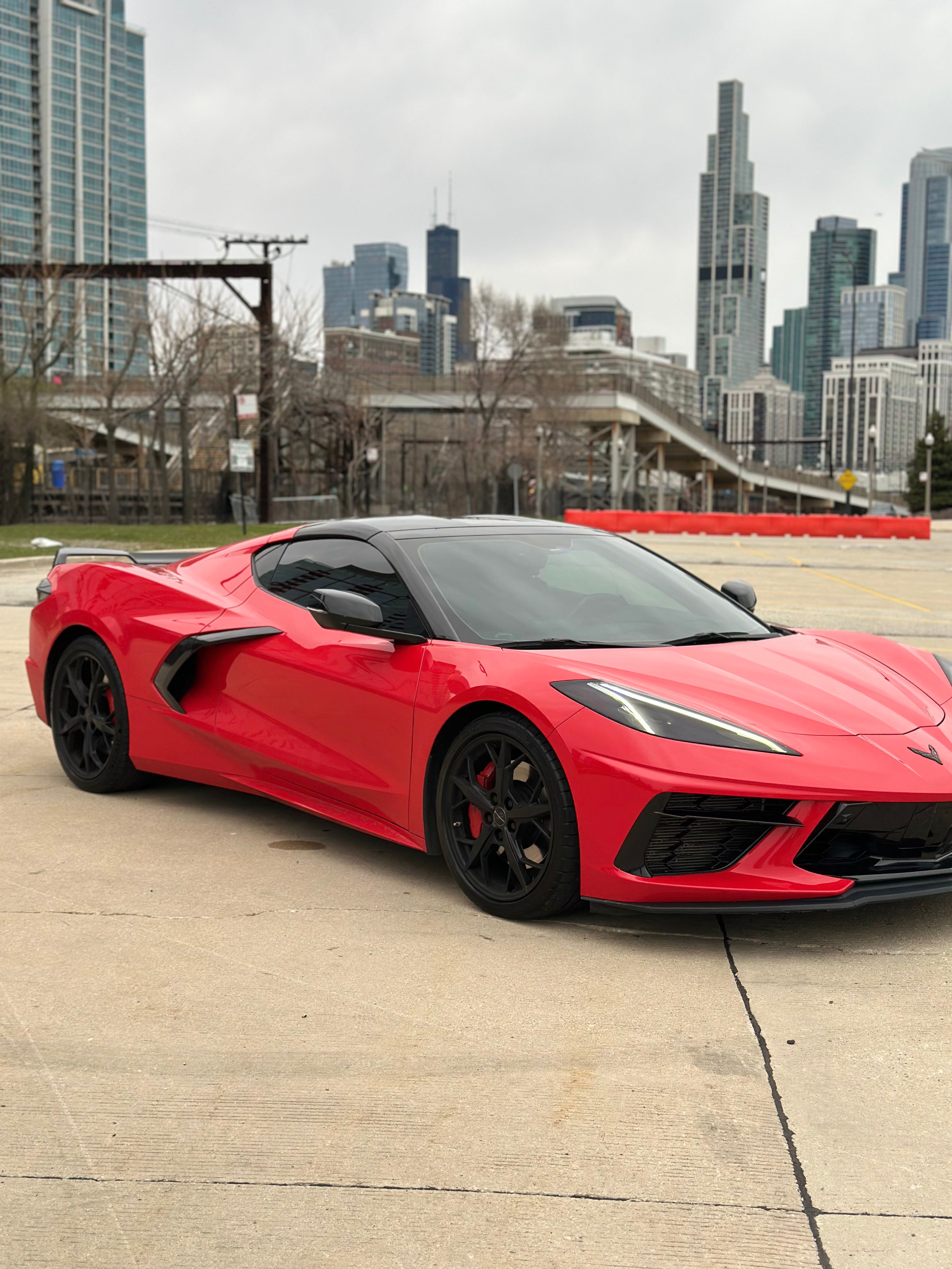 Red C8 Corvette interior – driver cockpit sports car